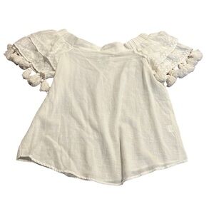 Ivy Jane Women’s White Off the Shoulder White Short Sleeve Top Tassels Medium